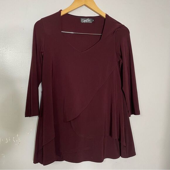 Sympli Asymmetrical‎ Layered Burgundy Top Size 6 - Picture 1 of 7